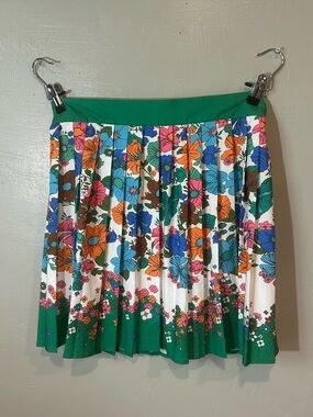 Floral Pleated Green Waistband Skirt